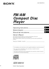 Sony CDX-M610  (XT-XM1) Operating Instructions Manual