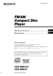 Sony CDX-M8810 - Fm/am Compact Disc Player Operating Instructions Manual