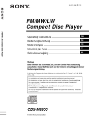 Sony CDX-M8800 - Fm/am Compact Disc Player Operating Instructions Manual
