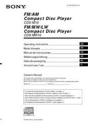 Sony CDXM10 - Marine CD Receiver Slot Operating Instructions Manual