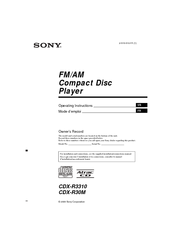 Sony CDX-R30M - Fm/am Compact Disc Player Operating Instructions Manual