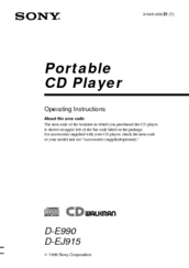 Sony D-EJ915 - Portable Cd Player Operating Instructions Manual