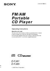 Sony CD Walkman D-FJ61 Operating Instructions Manual