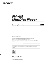 Sony MDX-C670 Operating Instructions Manual