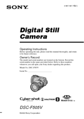 Sony DSC F505V - Cybershot 2.6MP Digital Camera Operating Instructions Manual