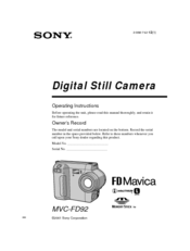 Sony MVC FD92 - Mavica FD92 Digital Camera Operating Instructions Manual