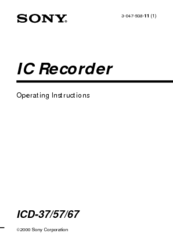 Sony ICD-57 - Ic Recorder Operating Instructions Manual