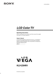 Sony WEGA KLV-23HR1 Operating Instructions Manual