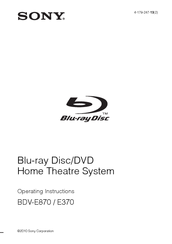 Sony Bravia BDV-E870 Operating Instructions Manual