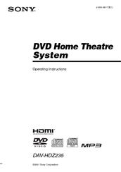Sony DAV-HDZ235 - Dvd Home Theater System Operating Instructions Manual