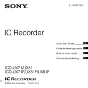 Sony ICD-UX81 - 2 GB Digital Voice Recorder Quick Start Manual