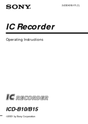 Sony ICD-B15 - Ic Recorder Operating Instructions Manual