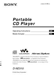 Sony D-NE710 - ATRAC3/MP3 CD Walkman Portable Disc Player Operating Instructions Manual