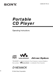 Sony D-NE506CK - Cd Walkman Atrac Operating Instructions Manual
