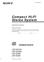 Sony LBT-XG500 - Compact Hi-fi Stereo System Operating Instructions Manual