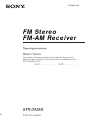 Sony STR-DA2ES - Fm Stereo/fm-am Receiver Operating Instructions Manual