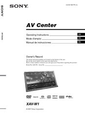 Sony XAV-W1 Operating Instructions Manual