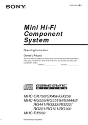 Sony MHC-RG121 Operating Instructions Manual