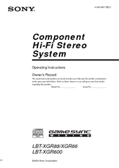 Sony LBT-XGR600 - Compact Hi-fi Stereo System Operating Instructions Manual