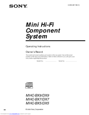 Sony MHC-BX9 Operating Instructions Manual
