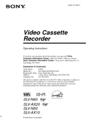 Sony SLV-N50 - Video Cassette Recorder Operating Instructions Manual