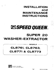Speed Queen Super 20 CL8761 Installation And Maintenance Instructions Manual