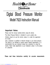 Sunbeam HEALTH AT HOME 7623 Instruction Manual