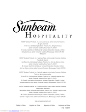 Sunbeam Hospitality 1621 Instruction Manual