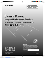 Toshiba TheaterWide 57H94 Owner's Manual