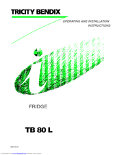 Tricity Bendix TB 80 L Operating And Installation Instructions