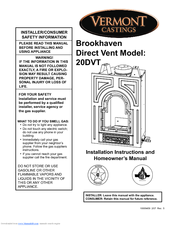 Vermont Castings Brookhaven 20DVT Installation Instructions And Homeowner's Manual