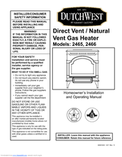 Vermont Castings Dutchwest 2466 Homeowner's Installation And Operating Manual