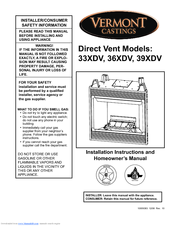 Vermont Castings ExtremeView 33XDV Installation Instructions And Homeowner's Manual