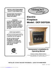 Vermont Castings DEFD26 Installation And Operating Manual