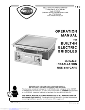 Wells ELECTRIC GRIDDLE Operation Manual