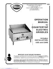 Wells Countertop Electric Griddles Operation Manual
