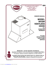 Wells VENTLESS HOOD WVSW Owner's Manual