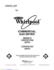 Whirlpool CSP2761TQ Specification Sheet