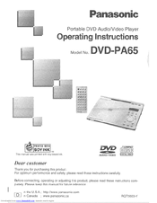 Panasonic DVDPA65D - DVD AUDIO Operating Instructions Manual