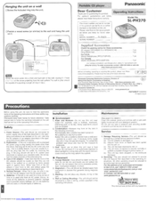 Panasonic SLPH270 - PORT. CD PLAYER Operating Instructions Manual