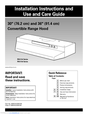 Whirlpool RH3730 Series Installation Instructions And Use And Care Manual