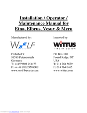 Wolf VESUV 0400 Installation And Operation Manual