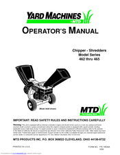 Yard Machines 462 Thru 465 Operator's Manual