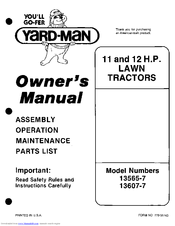Yard-Man 13607-7 Owner's Manual