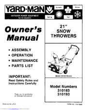 Yard-Man 310193 Owner's Manual