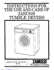 Zanussi TD 301 Instructions For Use And Care Manual