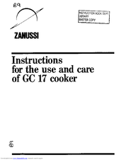 Zanussi GC 17 Instructions For The Use And Care
