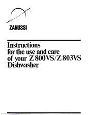 Zanussi Z 803VS Use And Care Manual
