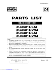 Zenoah BC4301DWM Parts List