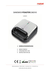 Rotel SANDWICHTOASTER136CH3 Instructions For Use Manual